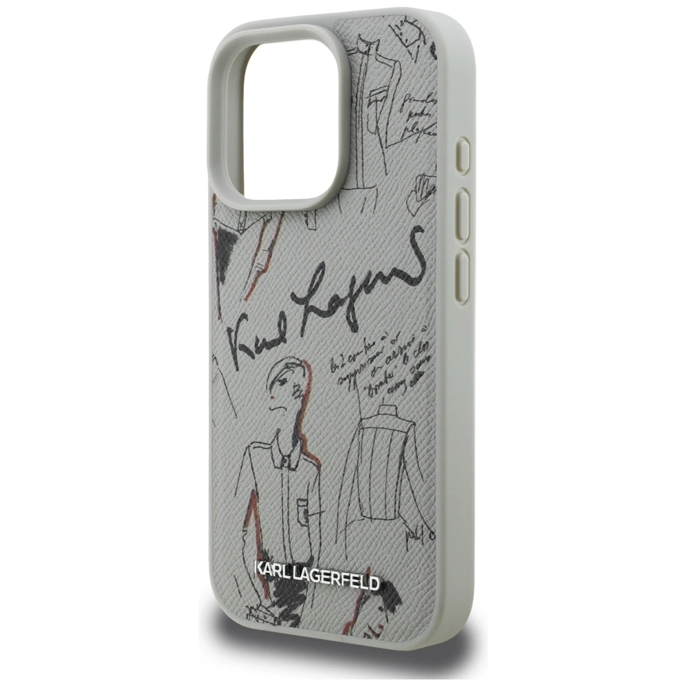 Etui Karl Lagerfeld Grained Pattern & Logo MagSafe do Apple iPhone 16 Pro szary