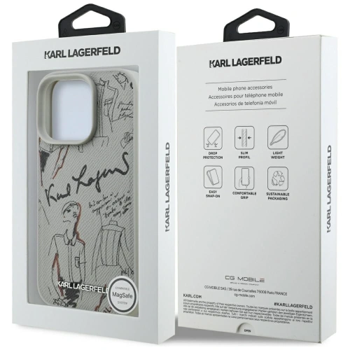 Etui Karl Lagerfeld Grained Pattern & Logo MagSafe do Apple iPhone 16 Pro szary