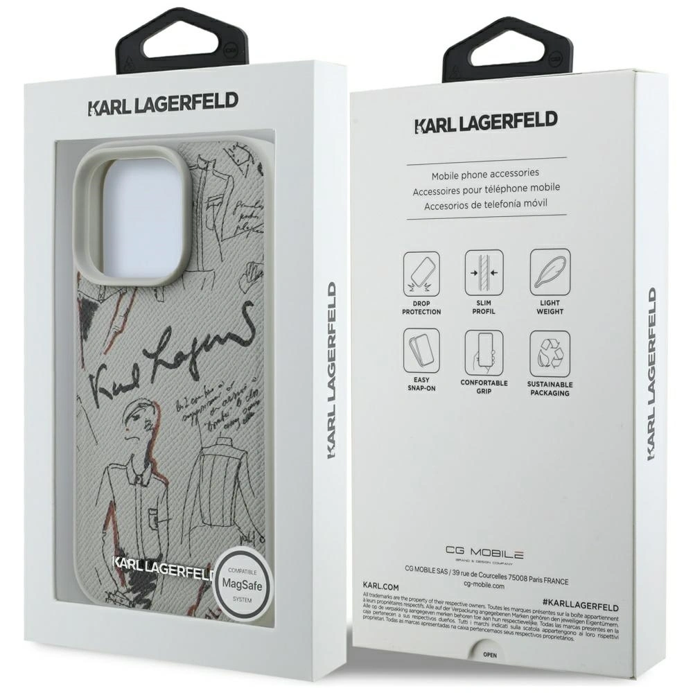 Etui Karl Lagerfeld Grained Pattern & Logo MagSafe do Apple iPhone 16 Pro szary
