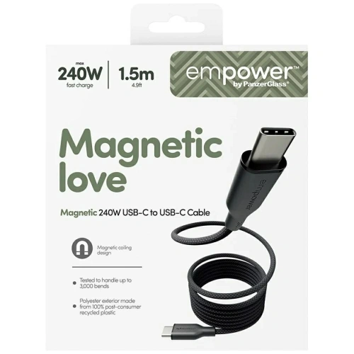 Kabel Empower by PanzerGlass Magnetic 240W USB-C / USB-C 1.5m czarny