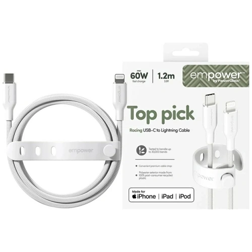 Kabel Empower by PanzerGlass Racing 60W USB-C / Lightning 1.2m srebrno-biały