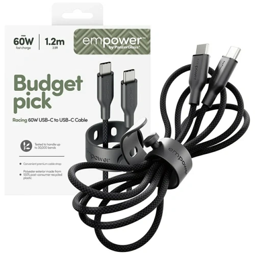 Kabel Empower by PanzerGlass Racing 60W USB-C / USB-C 1.2m czarny