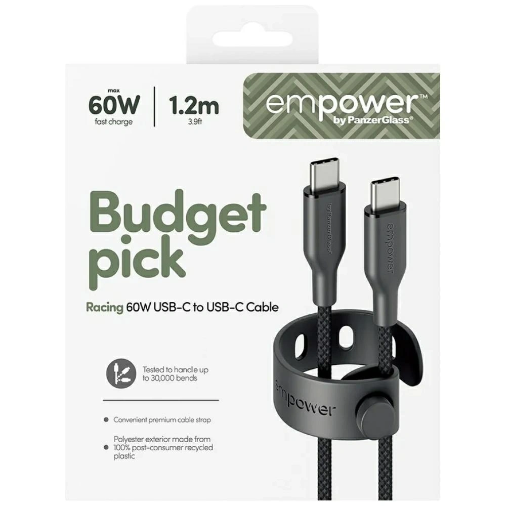 Kabel Empower by PanzerGlass Racing 60W USB-C / USB-C 1.2m czarny