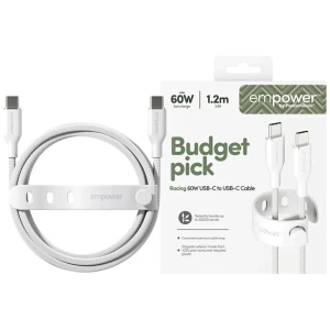Kabel Empower by PanzerGlass Racing 60W USB-C / USB-C 1.2m srebrno-biały