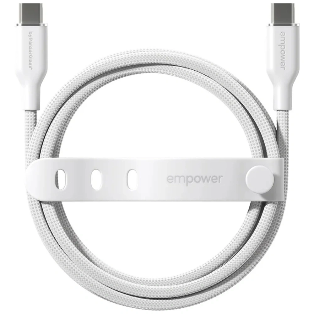 Kabel Empower by PanzerGlass Racing 60W USB-C / USB-C 1.2m srebrno-biały