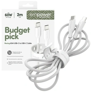 Kabel Empower by PanzerGlass Racing 60W USB-C / USB-C 2m srebrno-biały