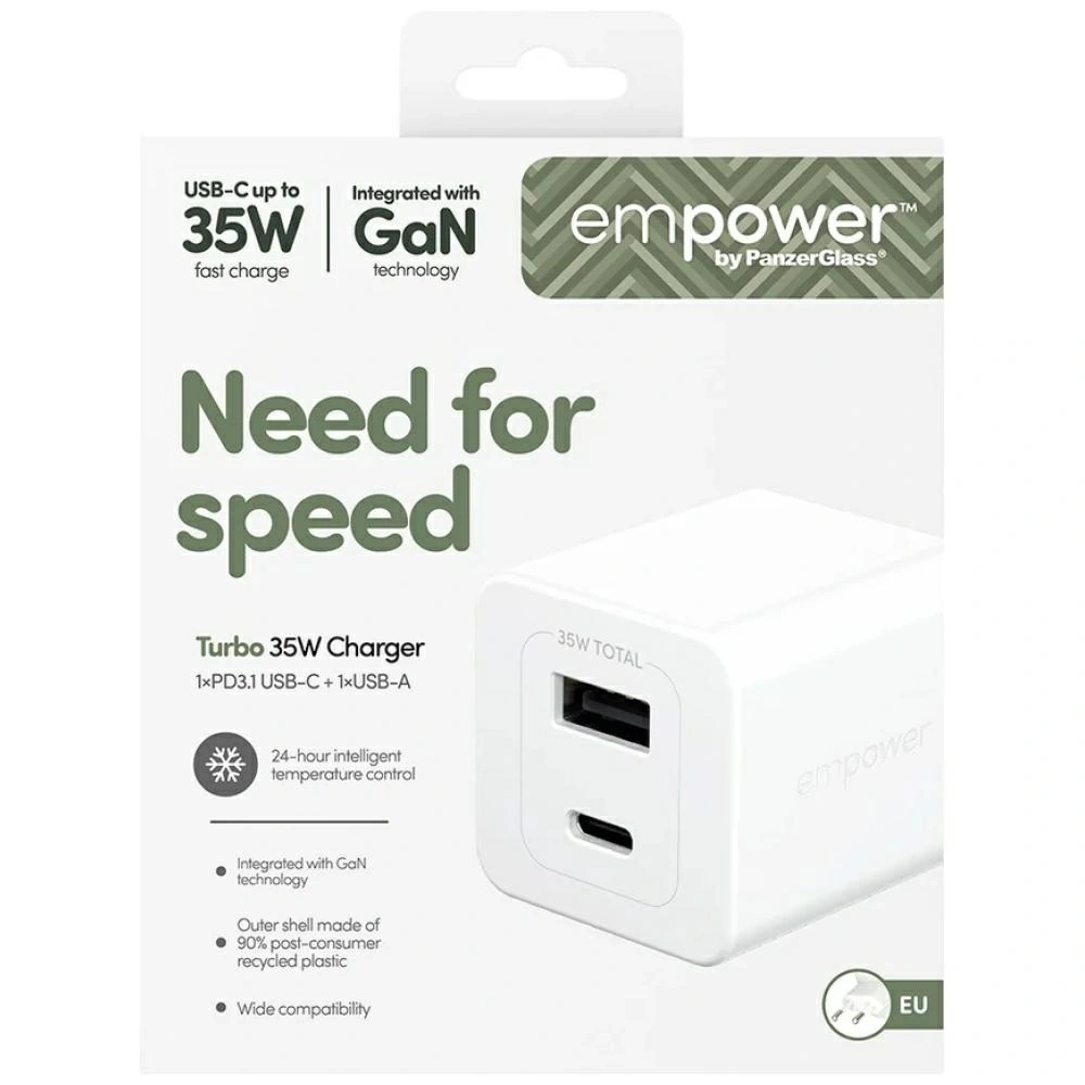 Ładowarka sieciowa Empower by PanzerGlass Turbo 35W USB-A, USB-C srebrno-biały