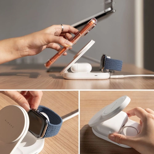 Ładowarka bezprzewodowa Ringke Qi2.2 25w 3in1 Magnetic MagSafe Wireless Folding Charger White