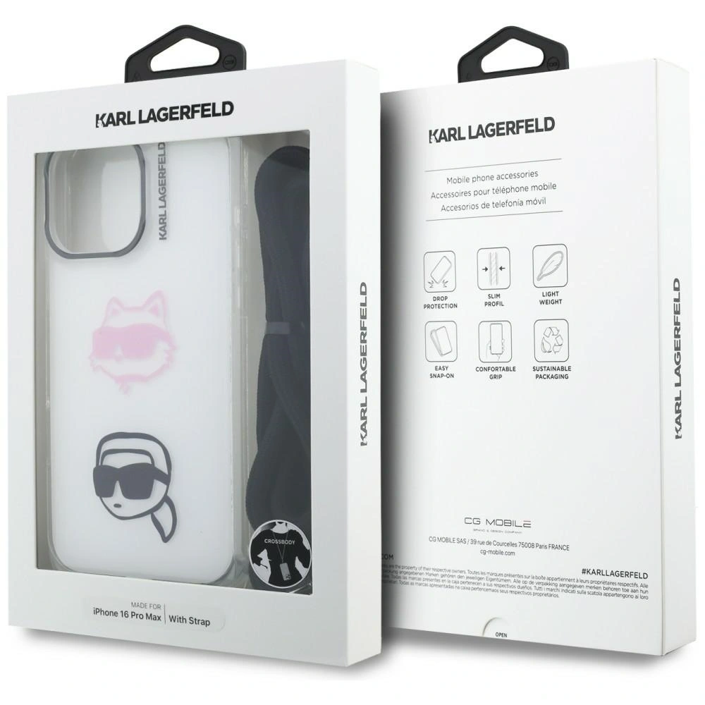 Etui Karl Lagerfeld IML Crossbody Karl&Choupette Head do Apple iPhone 16 Pro Max biały