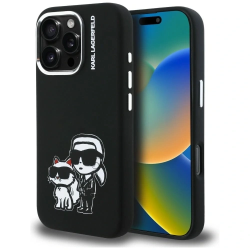 Etui Karl Lagerfeld Silicone Karl&Choupette Sketch MagSafe do Apple iPhone 16 Pro czarny