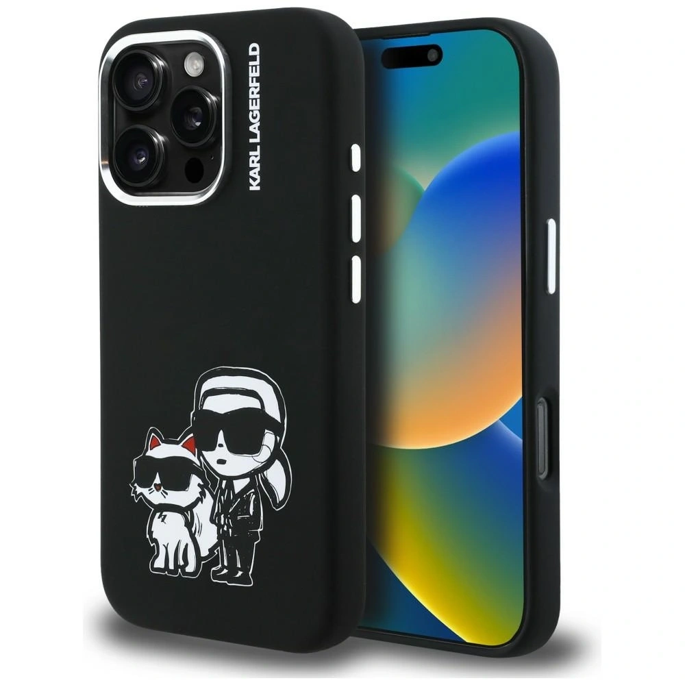 Etui Karl Lagerfeld Silicone Karl&Choupette Sketch MagSafe do Apple iPhone 16 Pro Max czarny