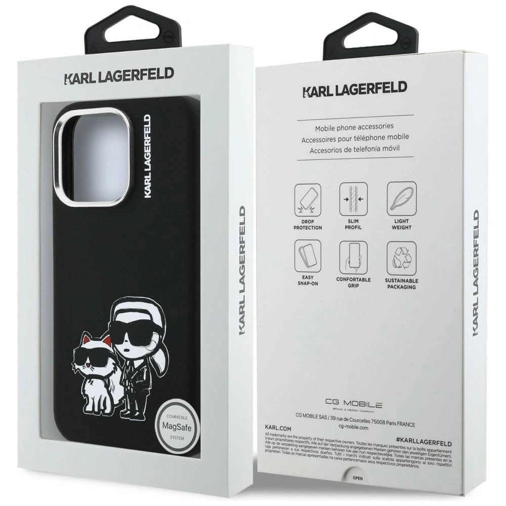 Etui Karl Lagerfeld Silicone Karl&Choupette Sketch MagSafe do Apple iPhone 16 Pro Max czarny