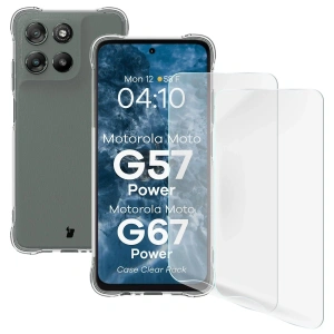 Elastyczne etui + 2x folia na ekran Bizon Case Clear Pack do Motorola Moto G57 Power / G67 Power