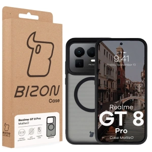 Etui z pierścieniem magnetycznym Bizon Case MatteO do Realme GT 8 Pro przydymione-czarne