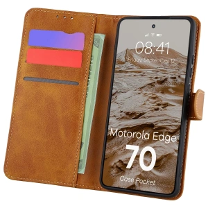 Etui z klapką Bizon Case Pocket do Motorola Edge 70 brązowe