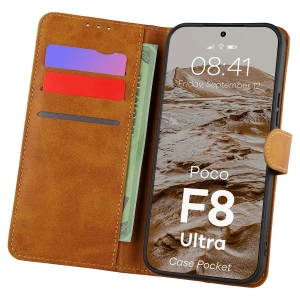 Etui z klapką Bizon Case Pocket do Xiaomi POCO F8 Ultra brązowe