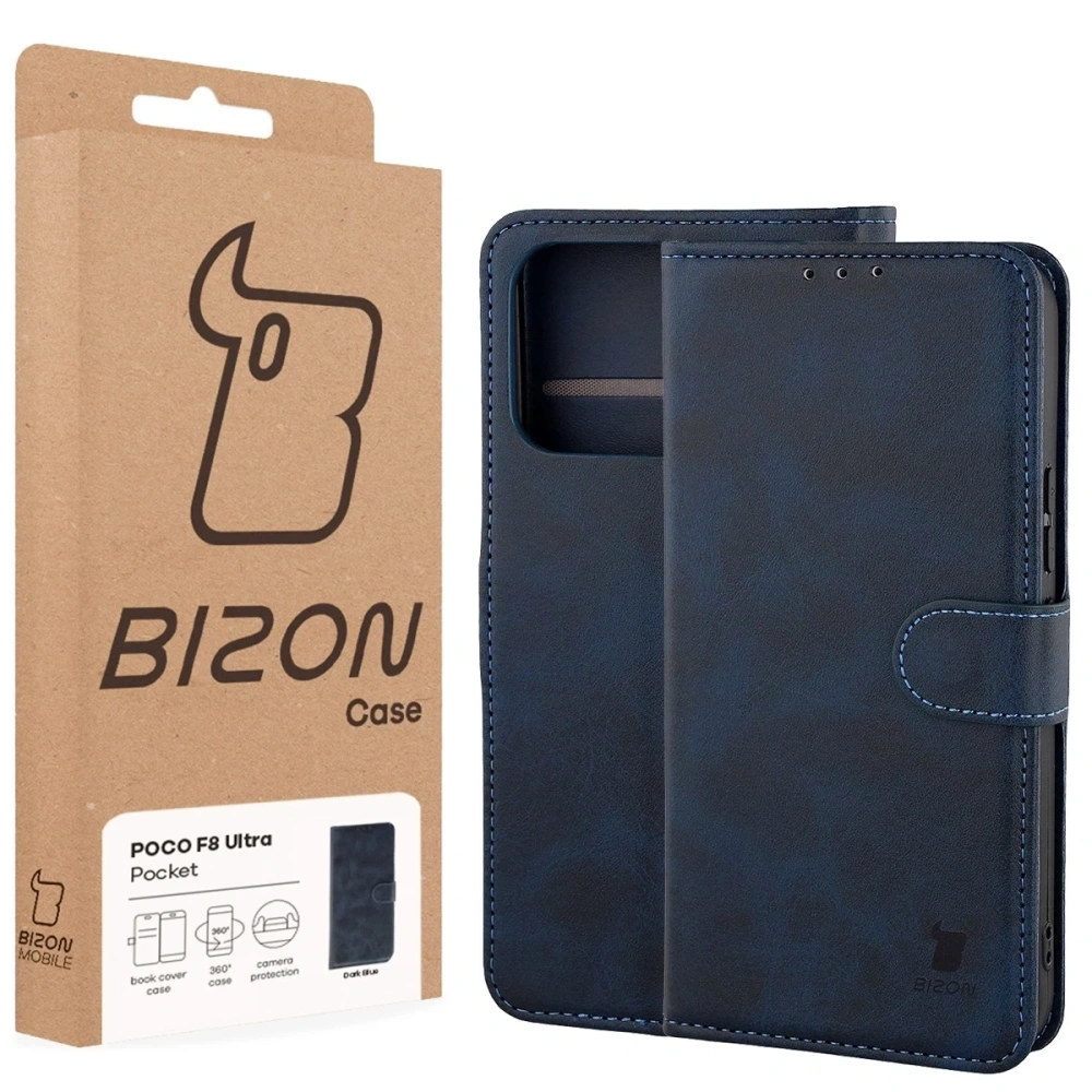 Etui z klapką Bizon Case Pocket do Xiaomi POCO F8 Ultra granatowe