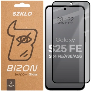 Prywatyzujące szkło hartowane Bizon Glass Edge Shadow Duo do Galaxy S25 FE / S24 FE / A36 5G / A56 5G przyciemniane z czarną ramką [2 PACK]