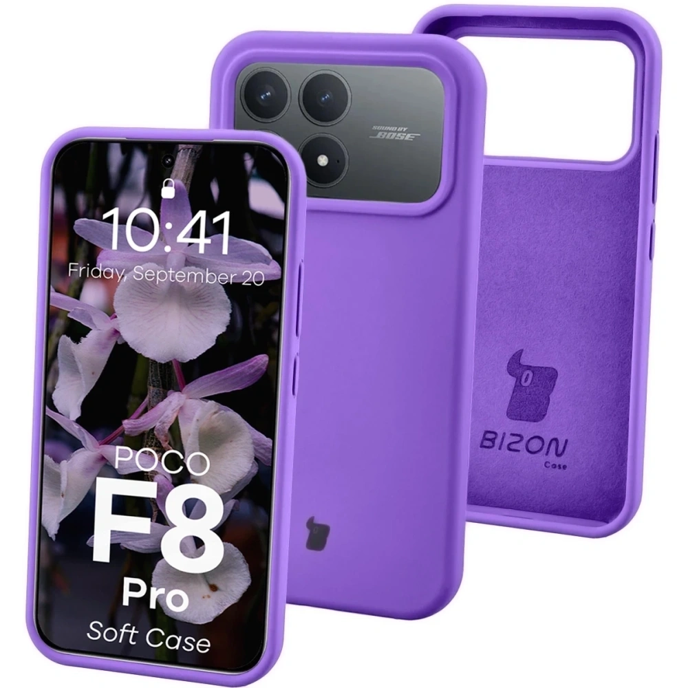 Silikonowe etui Bizon Soft Case do Xiaomi POCO F8 Pro fioletowe