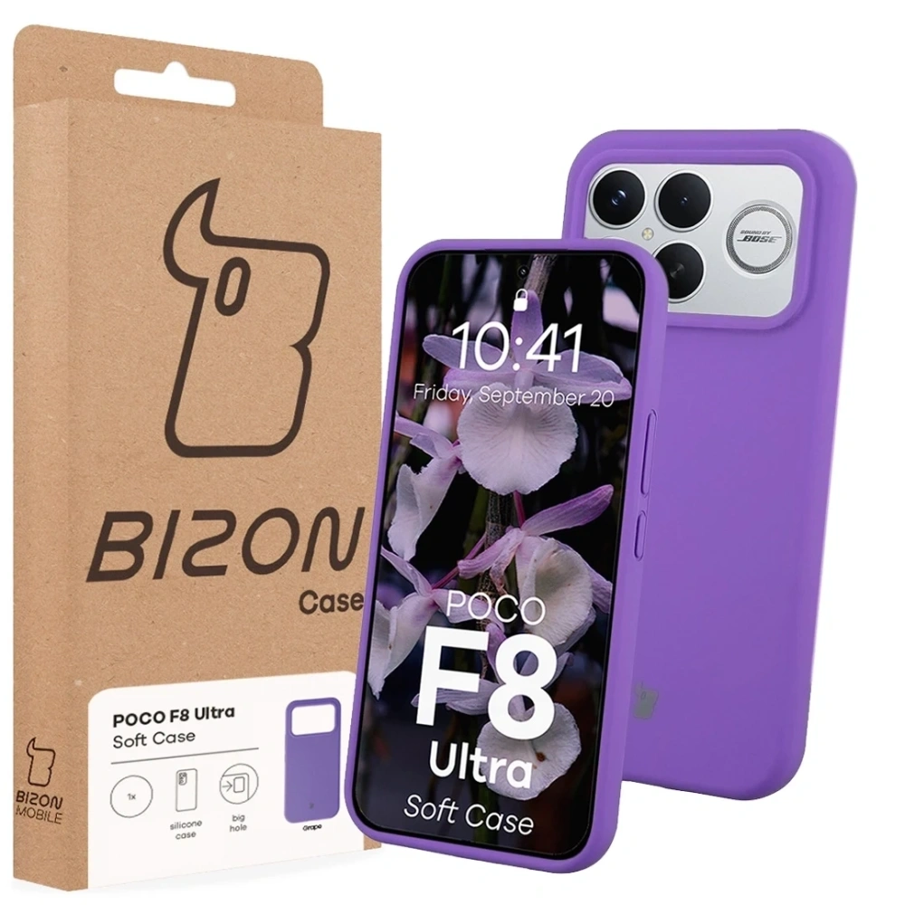 Silikonowe etui Bizon Soft Case do Xiaomi POCO F8 Ultra fioletowe