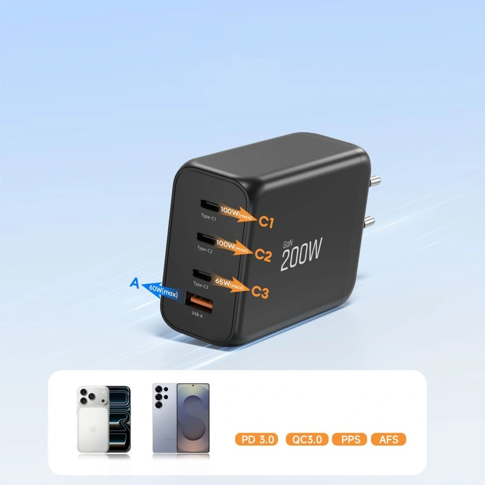 Ładowarka sieciowa Tech-Protect NC200W-GAN 4-port Network Charger PD 200W / QC3.0 Black