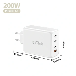 Ładowarka sieciowa Tech-Protect NC200W-GAN 4-port Network Charger PD 200W / QC3.0 White