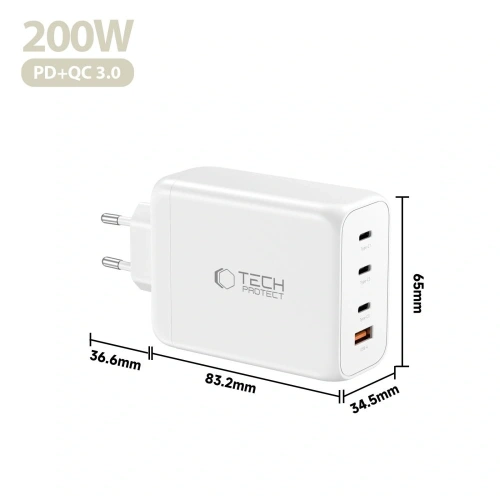 Ładowarka sieciowa Tech-Protect NC200W-GAN 4-port Network Charger PD 200W / QC3.0 White