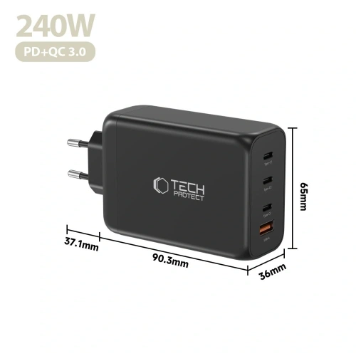 Ładowarka sieciowa Tech-Protect NC240W-GAN 4-port Network Charger PD 240W / QC3.0 Black