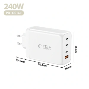 Ładowarka sieciowa Tech-Protect NC240W-GAN 4-port Network Charger PD 240W / QC3.0 White