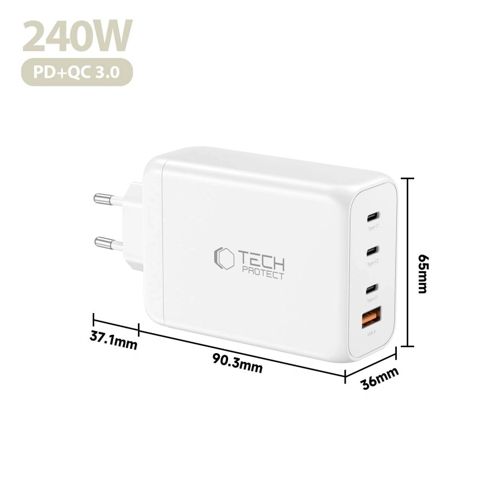 Ładowarka sieciowa Tech-Protect NC240W-GAN 4-port Network Charger PD 240W / QC3.0 White