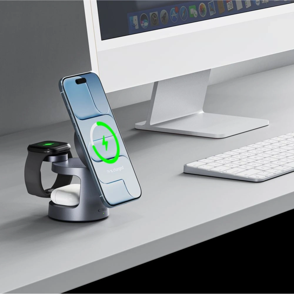 Ładowarka indukcyjna Tech-Protect QI2.2-25W-A48 3in1 Magnetic MagSafe Wireless Charger Dark Grey