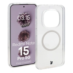 Etui z pierścieniem magnetycznym Bizon Case CrystalO do Xiaomi Redmi Note 15 Pro 5G przezroczyste