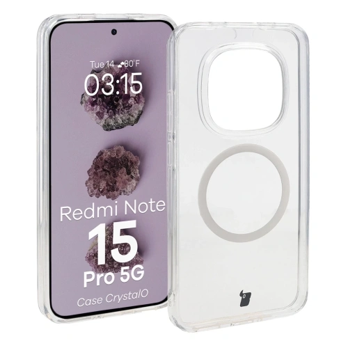 Etui z pierścieniem magnetycznym Bizon Case CrystalO do Xiaomi Redmi Note 15 Pro 5G przezroczyste