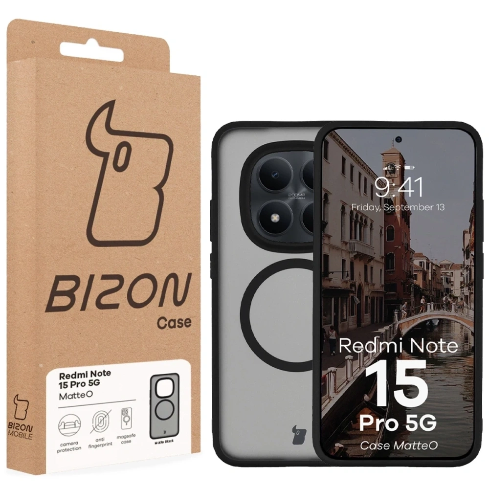 Etui z pierścieniem magnetycznym Bizon Case MatteO do Xiaomi Redmi Note 15 Pro 5G przydymione-czarne