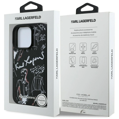 Etui Karl Lagerfeld Grained Pattern & Logo MagSafe do Apple iPhone 16 Pro Max czarny