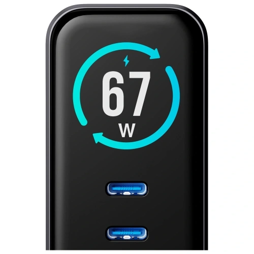 Ładowarka sieciowa 3MK InCharge Lumin PD 67W QC4+ PPS AFC FCP SCP USB-A 2xUSB-C TFT z wyświetlaczem czarny