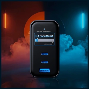 Ładowarka sieciowa 3MK InCharge Lumin PD 67W QC4+ PPS AFC FCP SCP USB-A 2xUSB-C TFT z wyświetlaczem czarny