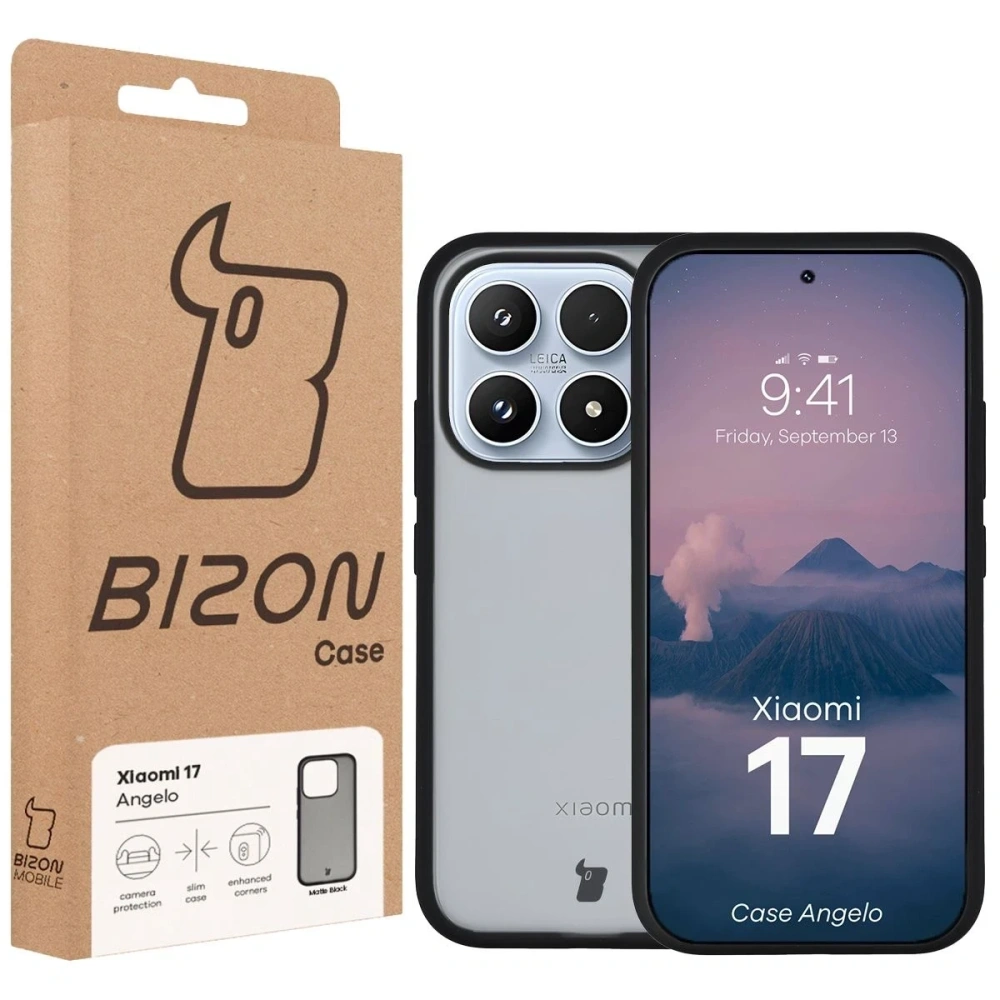 Etui Bizon Case Angelo do Xiaomi 17 przydymione z czarną ramką