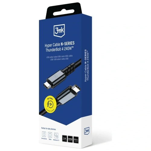 Kabel 3MK Hyper Cable N-SERIES USB-C Thunderbolt 4 1m 48V/5A 40Gb/s 240W 8K60Hhz czarny