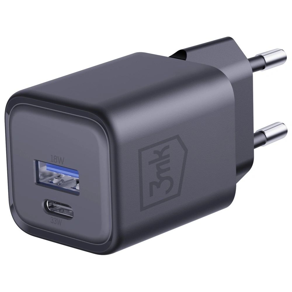 Ładowarka sieciowa 3MK Hyper Charger PD 33W GaN QC4+ PPS AFC FCP SCP USB-A + USB-C czarny
