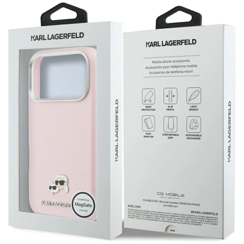 Etui Karl Lagerfeld Karl & Choupette Head Pins Saffiano MagSafe do Apple iPhone 17 Pro Max różowy
