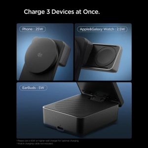 Ładowarka bezprzewodowa Spigen EF323MQ Essential 3in1 Magnetic MagSafe Wireless Charger 25W Qi2.2 Black