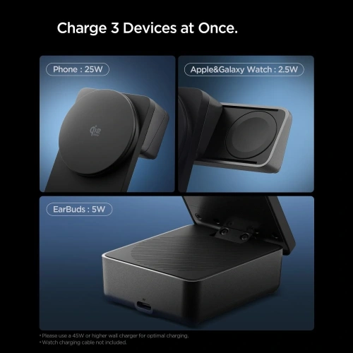 Ładowarka bezprzewodowa Spigen EF323MQ Essential 3in1 Magnetic MagSafe Wireless Charger 25W Qi2.2 Black