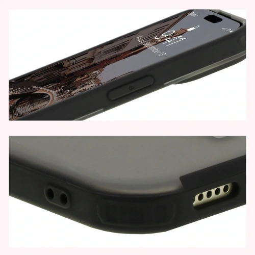 Etui z pierścieniem magnetycznym + szkło hartowane Bizon MatteO Pack do Apple iPhone 15 przydymione-czarne