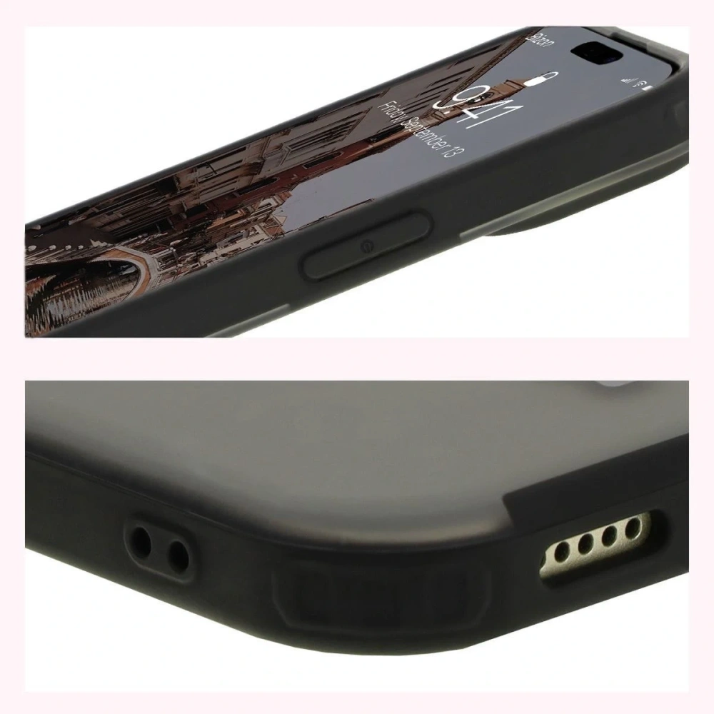 Etui z pierścieniem magnetycznym + szkło hartowane Bizon MatteO Pack do Apple iPhone 15 przydymione-czarne