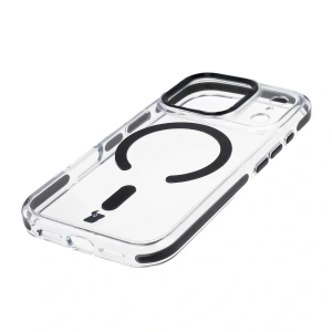 Etui z pierścieniem magnetycznym Bizon Case Marco do Apple iPhone 17 Pro przezroczyste z czarną ramką