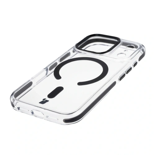 Etui z pierścieniem magnetycznym Bizon Case Marco do Apple iPhone 17 Pro przezroczyste z czarną ramką