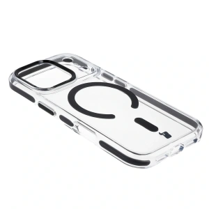 Etui z pierścieniem magnetycznym Bizon Case Marco do Apple iPhone 17 Pro przezroczyste z czarną ramką