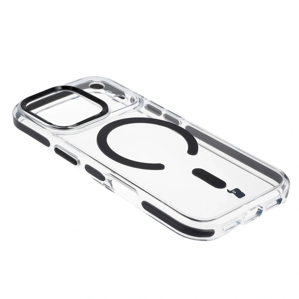 Etui z pierścieniem magnetycznym Bizon Case Marco do Apple iPhone 17 Pro przezroczyste z czarną ramką