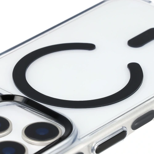 Etui z pierścieniem magnetycznym Bizon Case Marco do Apple iPhone 17 Pro przezroczyste z czarną ramką